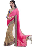 Pink Net Saree With Blouse Fancy Embroidered Sarees Lace Border For Women Party Wear Embroidered Saree