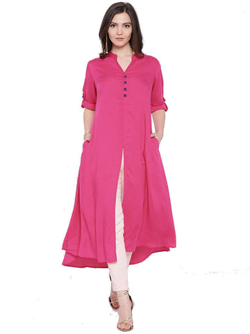 pink-color-plain-rayon-long-kurti-with-blue-toggle-work-a070