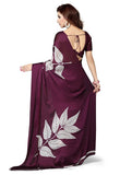 Purple Color Designer Georgette Sarees With Leaf Print Work S065