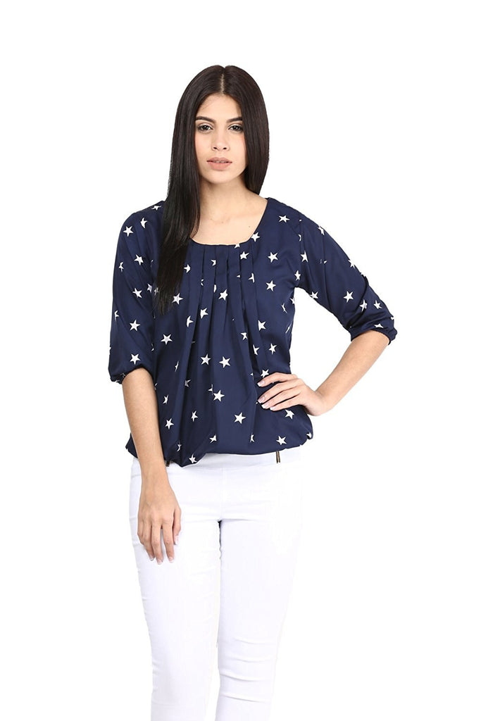 Shop Now Casual Tops Navy Blue Color Polyster Top With Star Print