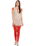 Printed Short Kurtis Orange Color Cotton Kurtis For Women K34