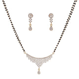 London Thread Cz Crystal Diamonds With Gold & Rhodium Plated Mangalsutra With Earrings 