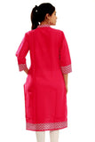 Casual Pink Cotton Kurta kurti With Embroidered Straight Cotton Kurtis
