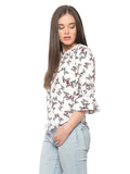 White Color Casual Tops Polycrepe Butterfly Print Top For Girls Ladyindia80
