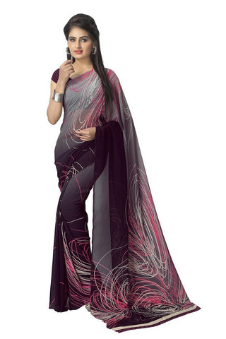 Faux Georgette Printed Saree Black - Designer Casual Sarees