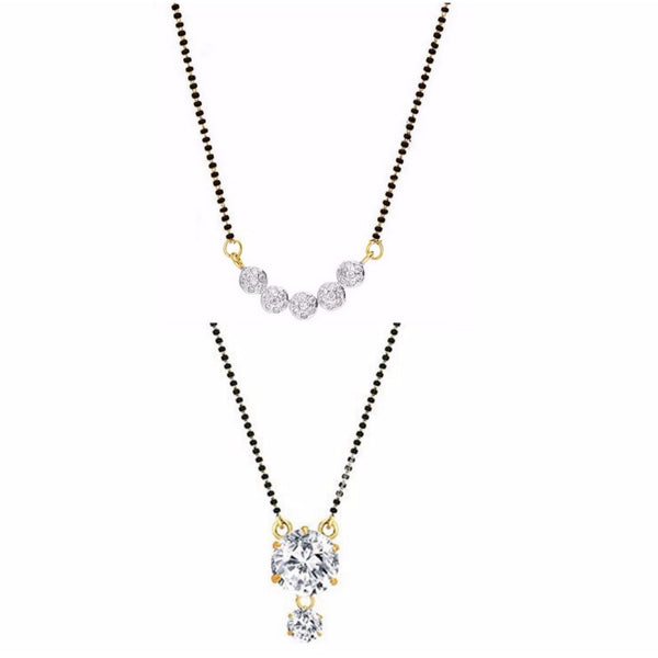 Designer Jewwllery Combo Of Gold & Rhodium Plated American Diamond Mangalsutra Pendant With Chain For Women
