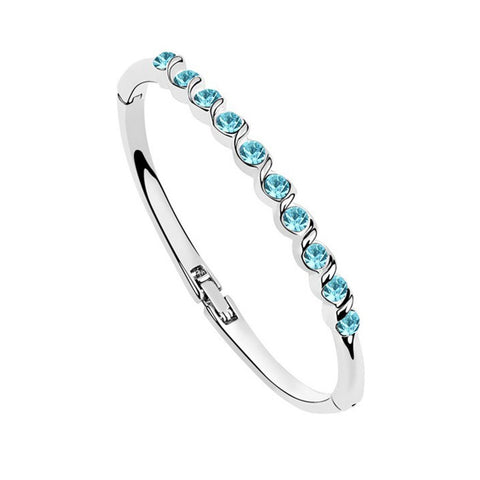 Designer Rhodium Plated Fashionable Crystal Bangle Bracelet With Two Color Options For Women & Girls 