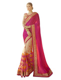 Pink And Beige Colour Satin And Net With Heavy Embroidery Work Designer Net Saree