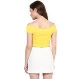 Shop Latest Yellow Bandage Bardot Off-Shoulder Crop Top For Girls Ladyindia96