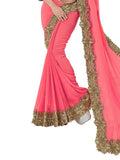 Latest Designer Party-wear Pink Colored Wedding Heavy Embroidered Sari Georgette Sari With Embroidery And Cut Work Border Women's Heavy Wedding Wear Sari with Embroidered blouse