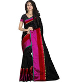 Designer Casual Wear Black Silk Cotton Sari Pure Cotton Silk Sarees With Broad Border