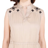 Latest Beige Embroidered Woman Dress