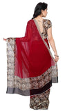 Red Color Plain Chiffon Sarees With Floral Border Work S051