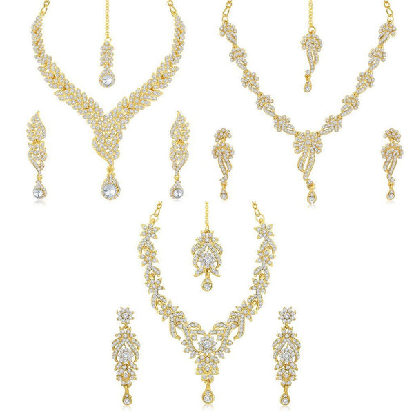 Brass Gold 3 Pieces New Fashion Designer Necklace Set Strand Necklace With Earrings Set