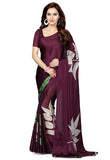 Purple Color Designer Georgette Sarees With Leaf Print Work S065