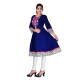 Dark Blue Color Cotton Anarkali Kurtis With Embroidery Work A030