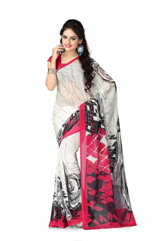 Chiffon Printed Saree White - Designer Casual Sarees