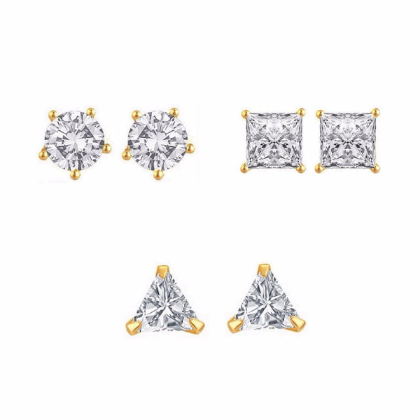 White Gold Plated Stud Earrings For Women Pack Of 3 Pairs