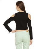Black Crop Top For Women Cold Shoulder Tops Ladyindia58