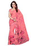 Beautiful Peach Color Georgette Sarees With Floral Print Work S061