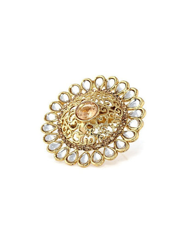 Designer Gold Plated Kundan Finger Ring For Women