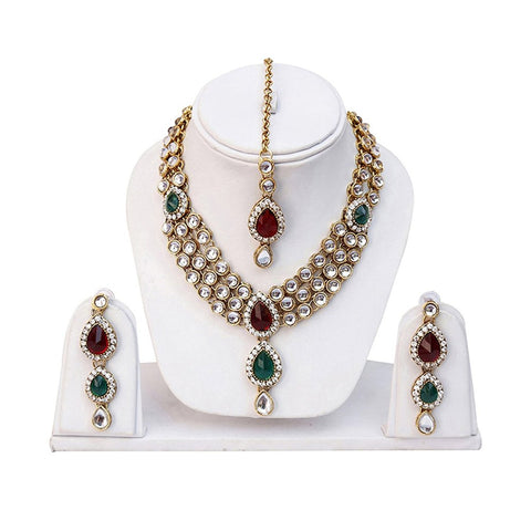 Designer Traditional Kundan Necklace Set / Jewellery Set With Maang Tikka And Earrings For Girls And Women