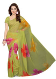 Green Color Georgette Sarees With Floral Print Work S074
