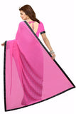 Pink Color Chiffon Sarees With Checks Print & Lace Border Work S073