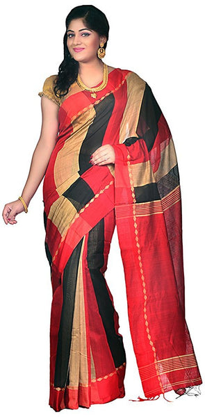 three-colors-handloom-silk-cotton-sarees-with-broad-stripes-design-and-plain-pallu