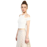 White Crop Top For Girls Cold Shoulder Tops Ladyindia57