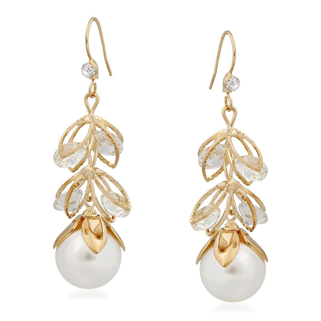 Golden Pearl Chandelier dangler antique golden earrings at ₹1200 | Azilaa