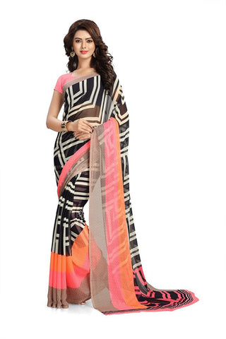 Multicolor Georgette Saree With Printed Work S080