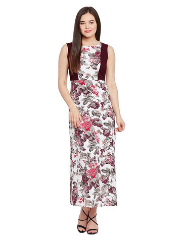 Latest Multicolor Georgette Sleeveless Side Slit Stylish Maxi Dress Floral Print With Lace At Side Panel