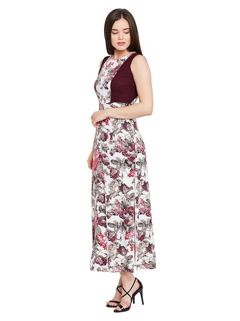 Latest Multicolor Georgette Sleeveless Side Slit Stylish Maxi Dress Fl ...