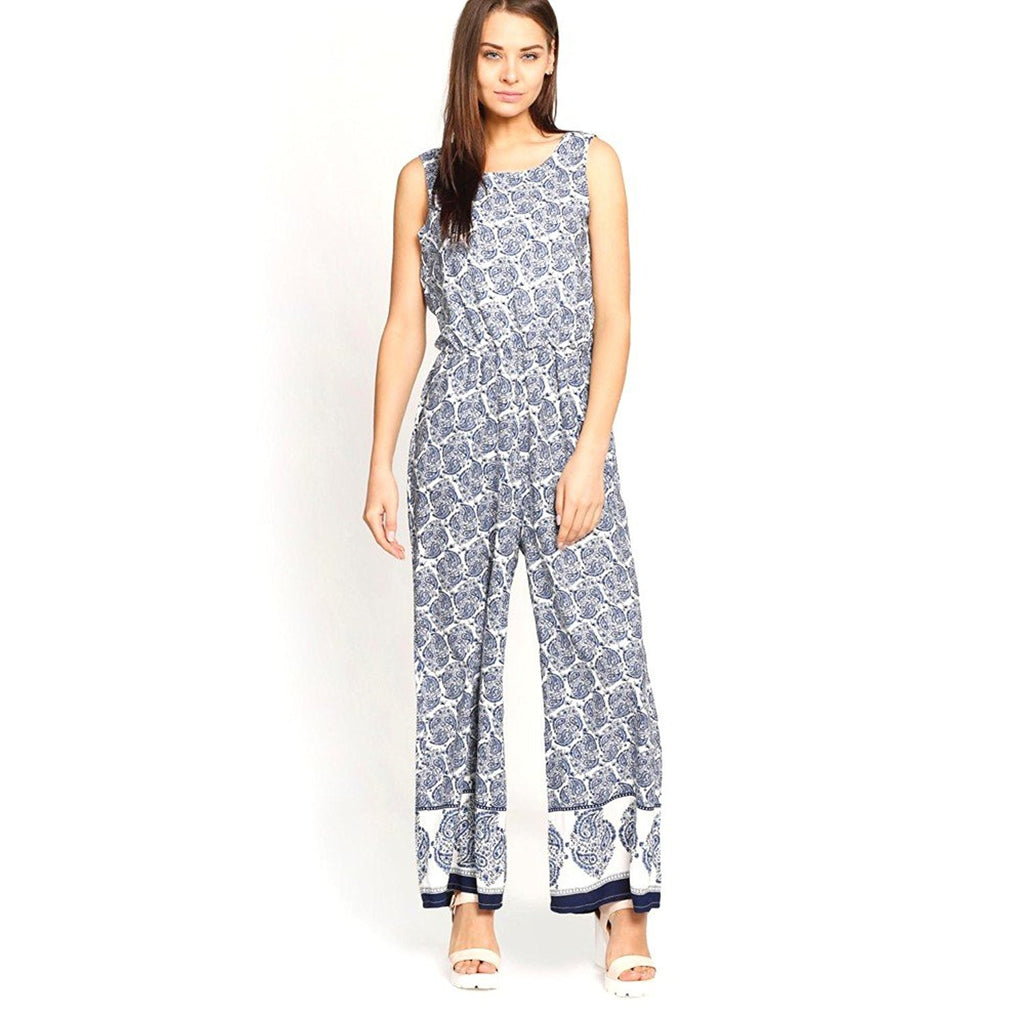 Buy online Casual Jumpsuits Navy Blue & White Color Printed Jumpsuits – Lady  India