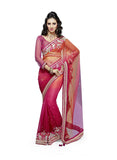 Designer Party Wear Net Red Embroidered Saree With Chiffon Blouse Net Saree