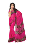Pink Color Georgette Sarees With Printed Work S060
