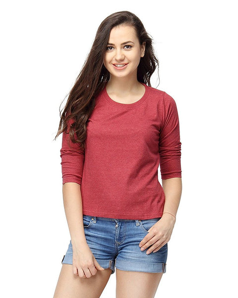 Red Color Plain Casual T-Shirts For Girls Ladyindia48