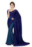 Blue Color Georgette Sarees With Printed & Lace Border Work S078