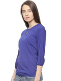 Royal Blue Top Plain Polycrepe Casual Tops Ladyindia86
