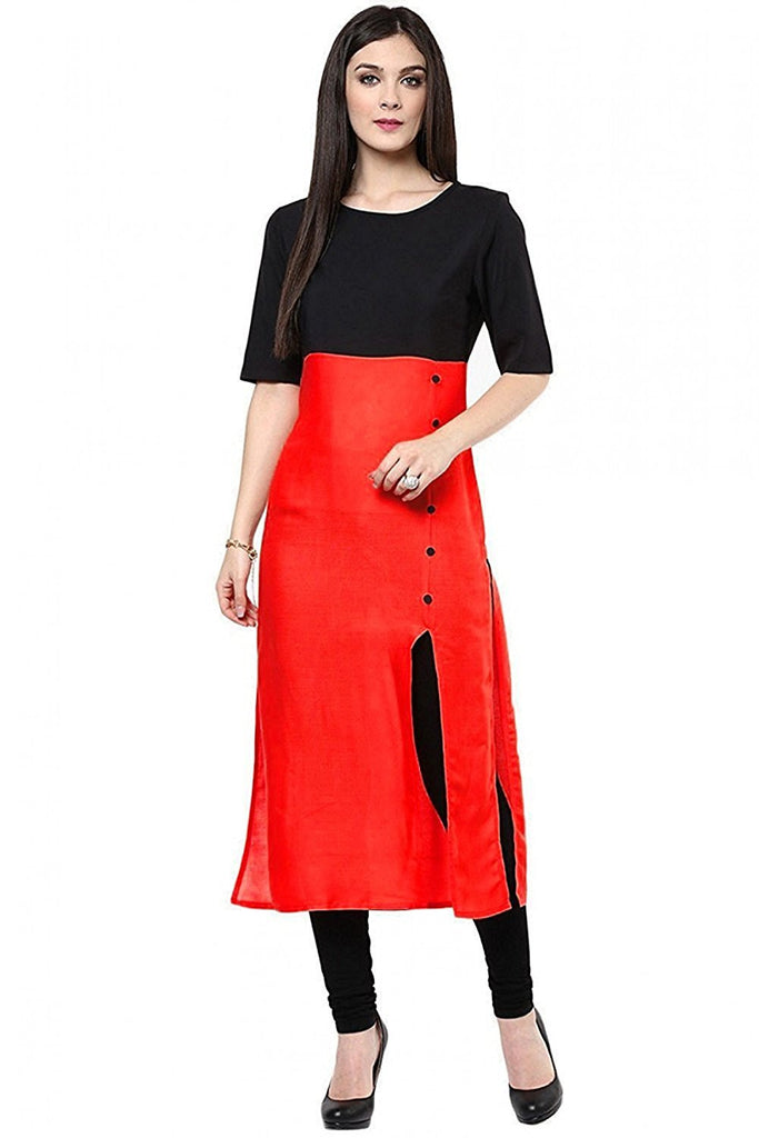 Red georgette A-line kurti with frilled neck MBS-R232 – MyBudgetStore.in
