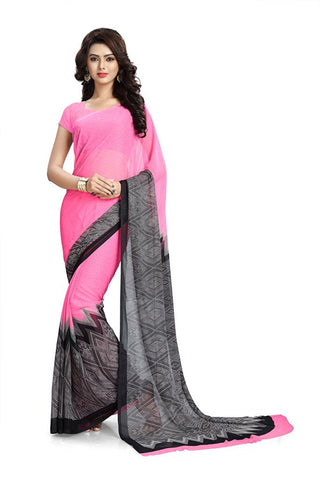 Chiffon Saree With Black & White Broad Border Work S086