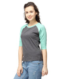 Sea Green & Black Color Plain Casual T-Shirts For Girls Ladyindia50