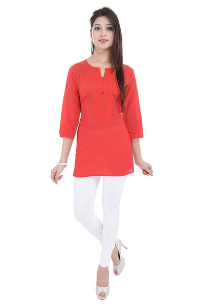 Short Kurtis Online Red Color Plain Cotton Kurtis For Girl K61
