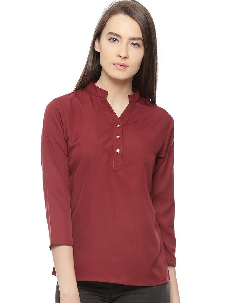 Maroon Notch Neck Flared Top With Lace Work | EST-NF-324 | Cilory.com