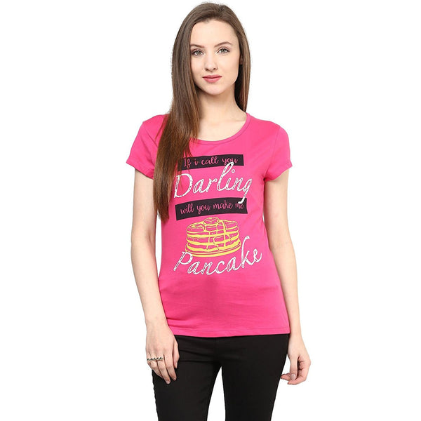 Online Girls s T-Shirt Pink Color Graphic Print Daily Wear T-Shirt For Girls Ladyindia11