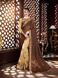 Designer Sarees In Georgette Brown & Cream Colored Floral & Heavy Embroidery Work Saree