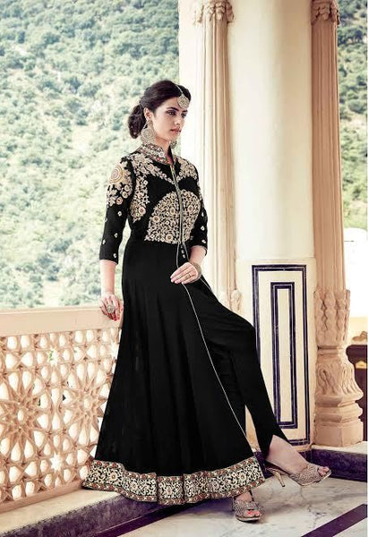 Partywear Black Colored 23679 Designer Georgette Anarkali Style Front Open Embroidered Salwar Suit