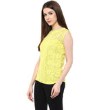 Designer Net Tops Light Yellow Color Stylish Net Tops With Floral Design Ladyindia77
