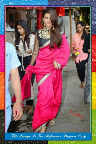 pink-plain-bollywood-sarees-jacqueline-fernandez's-bollywood-sarees-with-golden-lace-border-work